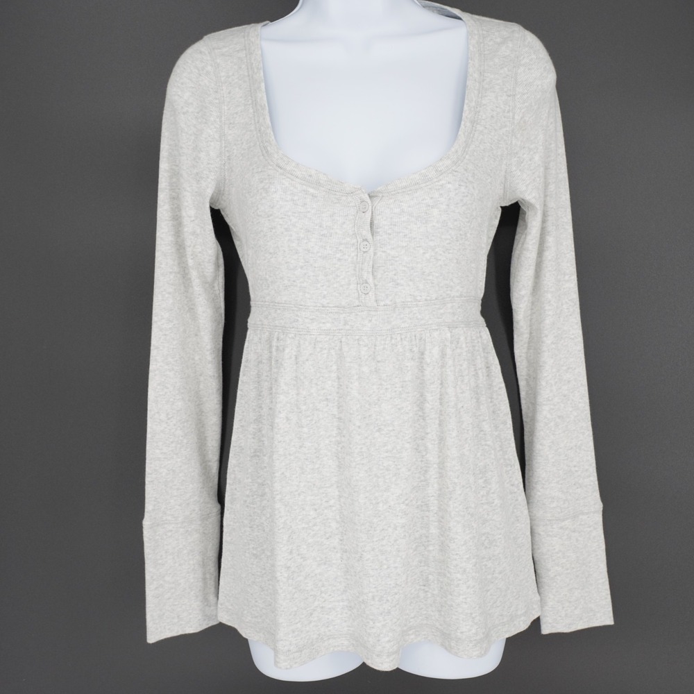 Hollister Bella Swan Babydoll Top Womens M Gray Long Sleeve Tie Back Y2K
